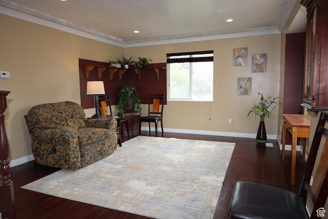 5208 W Case Rd, West Jordan, UT 84081 - living area featuring hardwood / wood-style flooring, baseboards, crown molding, and recessed lighting