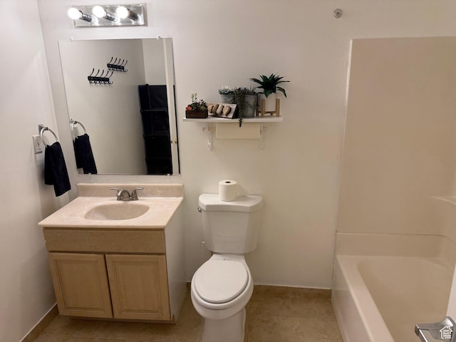 5208 W Case Rd, West Jordan, UT 84081 - bathroom featuring toilet, vanity, baseboards, and tile patterned flooring