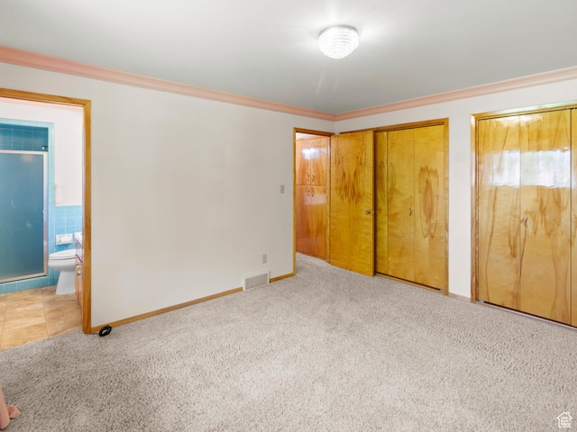 235 E 800 N Unit 2, Tremonton, UT 84337 - unfurnished bedroom with multiple closets, carpet, ornamental molding, connected bathroom, and baseboards