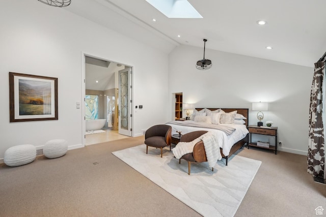 2067 E Pheasant Cir, Holladay, UT 84121 - bedroom featuring lofted ceiling, a skylight, light colored carpet, recessed lighting, and baseboards