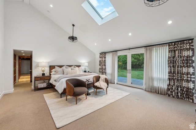 2067 E Pheasant Cir, Holladay, UT 84121 - bedroom featuring access to outside, carpet flooring, high vaulted ceiling, recessed lighting, and a skylight