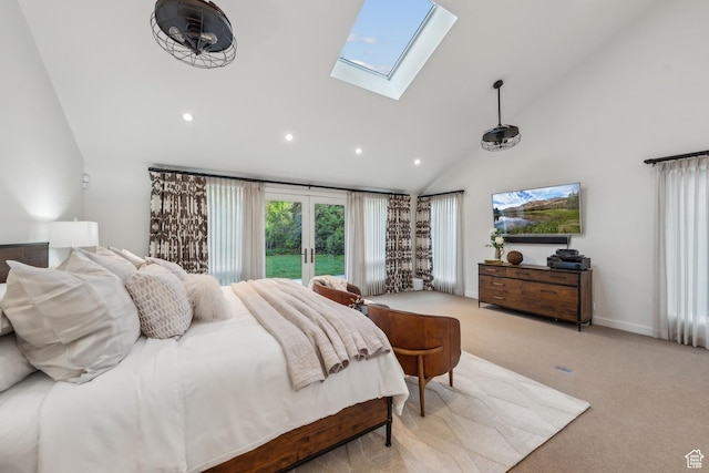 2067 E Pheasant Cir, Holladay, UT 84121 - bedroom featuring a skylight, recessed lighting, carpet floors, and high vaulted ceiling