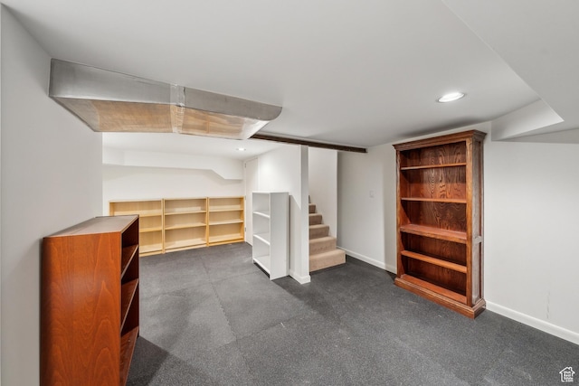 2067 E Pheasant Cir, Holladay, UT 84121 - finished basement with recessed lighting, stairway, baseboards, and dark colored carpet