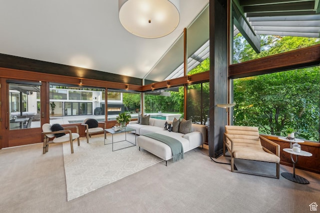 2067 E Pheasant Cir, Holladay, UT 84121 - sunroom with carpet floors and high vaulted ceiling