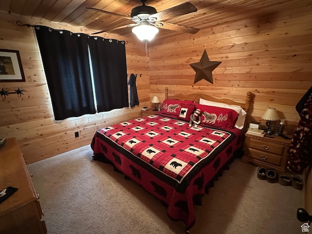 9281 N Uinta Dr Unit 348, Oakley, UT 84055 - carpeted bedroom with wooden walls, wooden ceiling, and ceiling fan