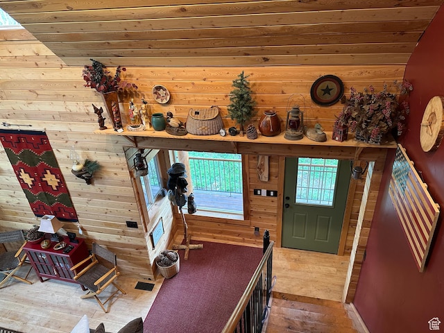 9281 N Uinta Dr Unit 348, Oakley, UT 84055 - entrance foyer with hardwood / wood-style floors, wood walls, and wood ceiling