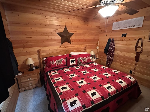 9281 N Uinta Dr Unit 348, Oakley, UT 84055 - carpeted bedroom with wooden walls, wood ceiling, and a ceiling fan