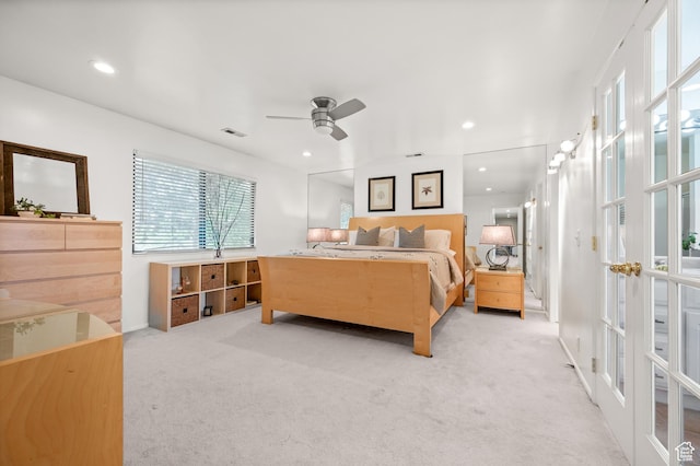 8848 S Willow Hills Ct, Sandy, UT 84093 - bedroom featuring carpet flooring, french doors, recessed lighting, and ceiling fan