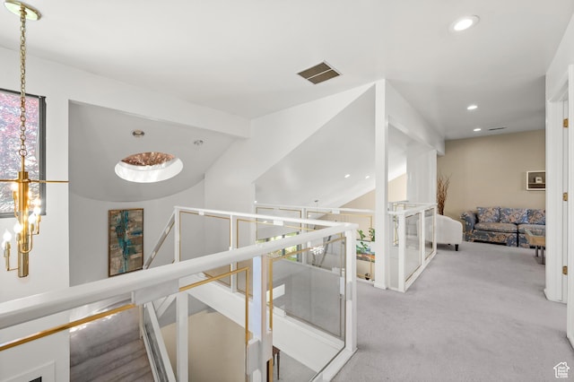 8848 S Willow Hills Ct, Sandy, UT 84093 - corridor with carpet flooring, an upstairs landing, recessed lighting, and lofted ceiling
