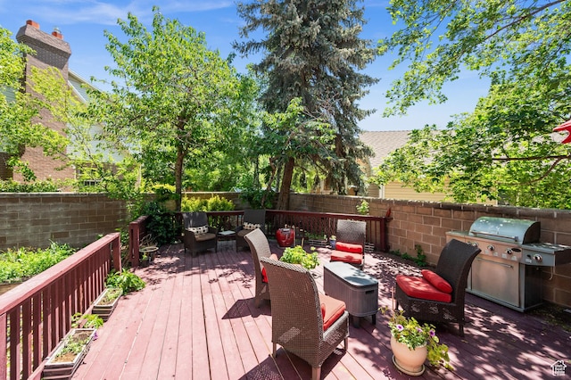 8848 S Willow Hills Ct, Sandy, UT 84093 - wooden deck with an outdoor living space and a fenced backyard