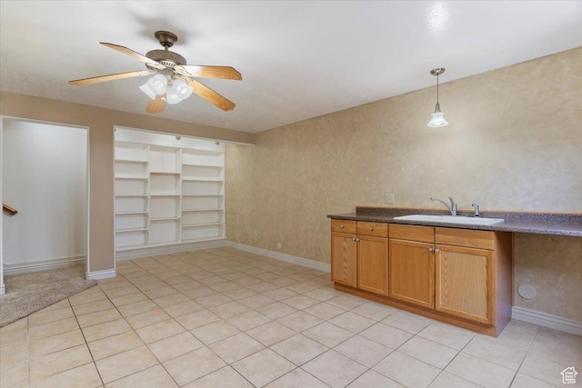 3524 N 3000 W, Farr West, UT 84404 - kitchen with a sink, ceiling fan, built in features, baseboards, and dark countertops