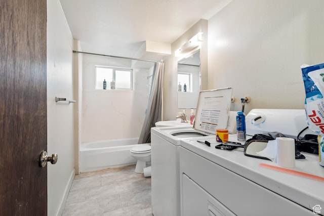 285 N 300 W, Orem, UT 84057 - bathroom with shower / tub combo, vanity, baseboards, separate washer and dryer, and toilet