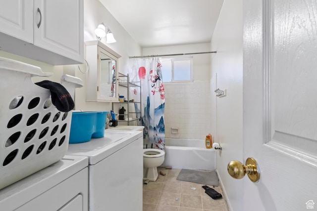 285 N 300 W, Orem, UT 84057 - full bathroom featuring independent washer and dryer, tile patterned floors, shower / tub combo with curtain, toilet, and vanity