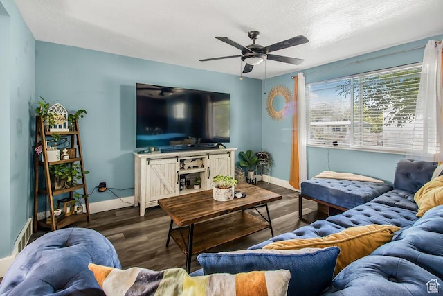 3631 W 7910 S, West Jordan, UT 84088 - living area featuring a ceiling fan, wood finished floors, and baseboards
