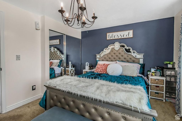 3631 W 7910 S, West Jordan, UT 84088 - carpeted bedroom with a chandelier, a closet, and baseboards