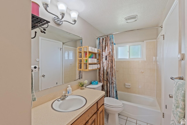 1265 W 1625 S, Syracuse, UT 84075 - full bathroom with toilet, vanity, shower / tub combo, a textured ceiling, and tile patterned floors