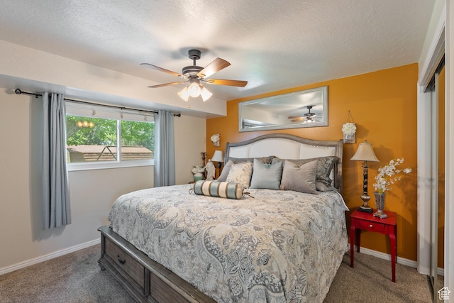 1265 W 1625 S, Syracuse, UT 84075 - carpeted bedroom featuring baseboards, a textured ceiling, and ceiling fan