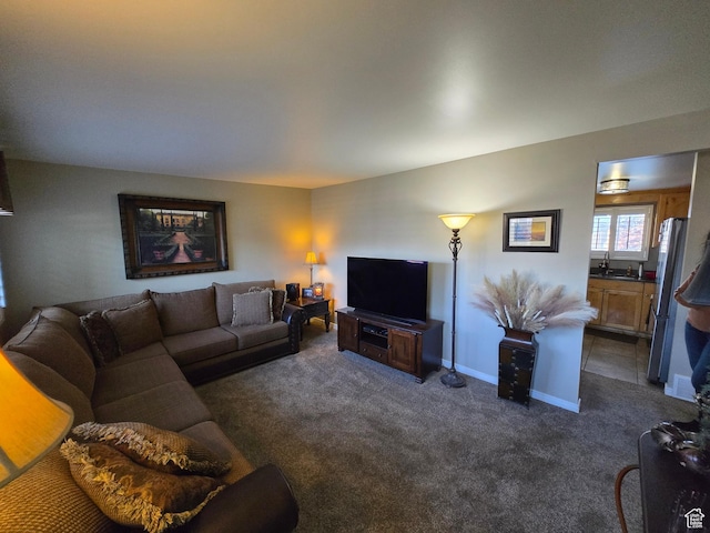 1549 W Marty Cir W, West Jordan, UT 84084 - living room with dark carpet and baseboards