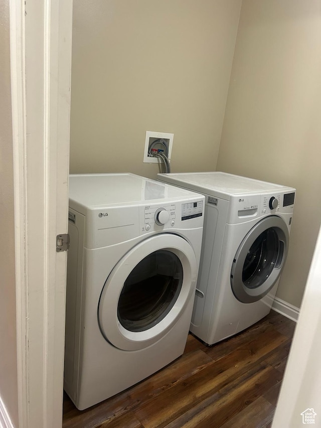 4673 W Greensand Dr, West Jordan, UT 84084 - laundry room featuring washing machine and dryer and dark wood-style flooring