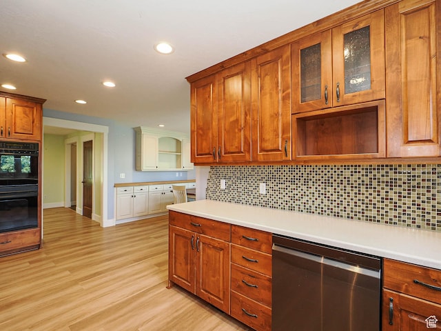 919 E 13800 S, Draper, UT 84020 - kitchen featuring stainless steel dishwasher, recessed lighting, light wood-style flooring, open shelves, and tasteful backsplash