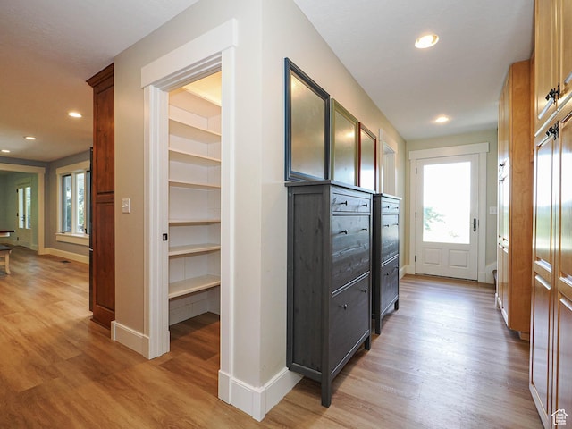 919 E 13800 S, Draper, UT 84020 - hall featuring light wood-type flooring, baseboards, recessed lighting, and built in features