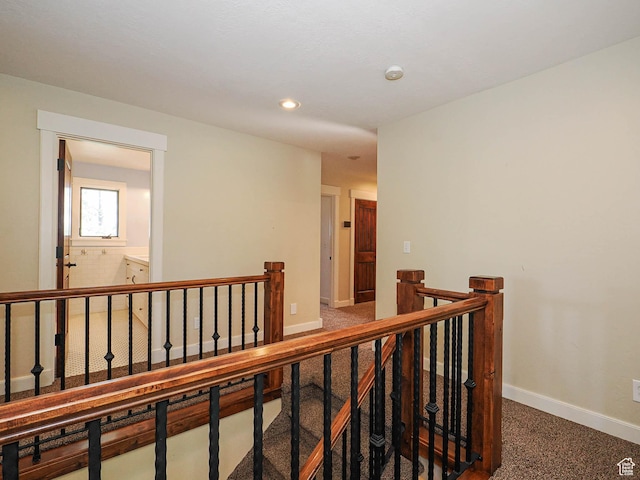 919 E 13800 S, Draper, UT 84020 - hall with an upstairs landing, baseboards, carpet, and recessed lighting