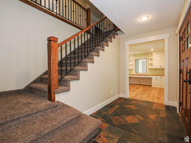 919 E 13800 S, Draper, UT 84020 - stairway featuring stone tile floors, baseboards, and recessed lighting