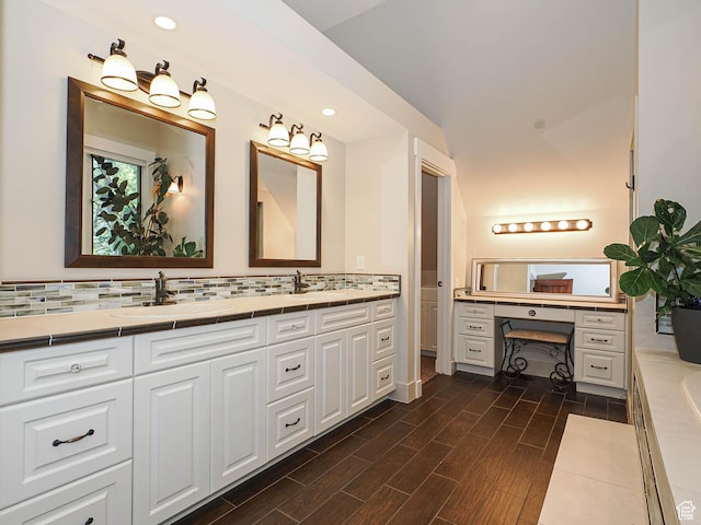 919 E 13800 S, Draper, UT 84020 - full bath with double vanity, decorative backsplash, wood finished floors, a tub to relax in, and recessed lighting