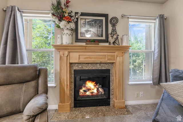 7198 S Milky Hollow Ln, West Jordan, UT 84084 - sitting room with a fireplace, baseboards, healthy amount of natural light, and carpet flooring