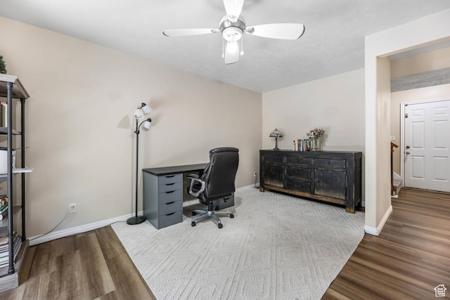 7198 S Milky Hollow Ln, West Jordan, UT 84084 - home office featuring wood finished floors, a ceiling fan, and baseboards