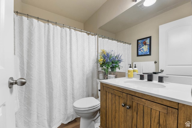 7198 S Milky Hollow Ln, West Jordan, UT 84084 - bathroom featuring vanity, toilet, and curtained shower