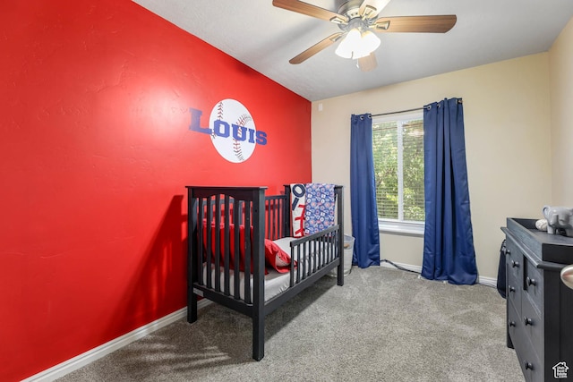 7198 S Milky Hollow Ln, West Jordan, UT 84084 - carpeted bedroom featuring baseboards, a ceiling fan, and a crib