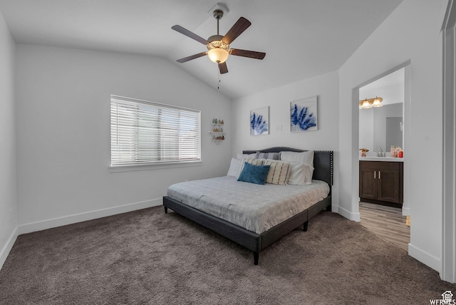 7217 N Hidden Steppe Bnd, Eagle Mountain, UT 84005 - bedroom with vaulted ceiling, carpet flooring, and baseboards