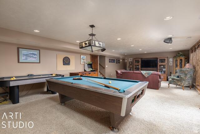 3575 N Foothill Ln, Eden, UT 84310 - recreation room featuring carpet, billiards table, and recessed lighting