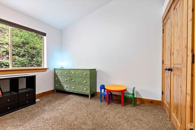 5548 E Emigration Canyon Rd E, Salt Lake City, UT 84108 - game room featuring carpet flooring, baseboards, and vaulted ceiling