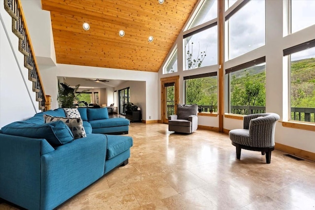 5548 E Emigration Canyon Rd E, Salt Lake City, UT 84108 - common area featuring high vaulted ceiling, stairs, and wooden ceiling