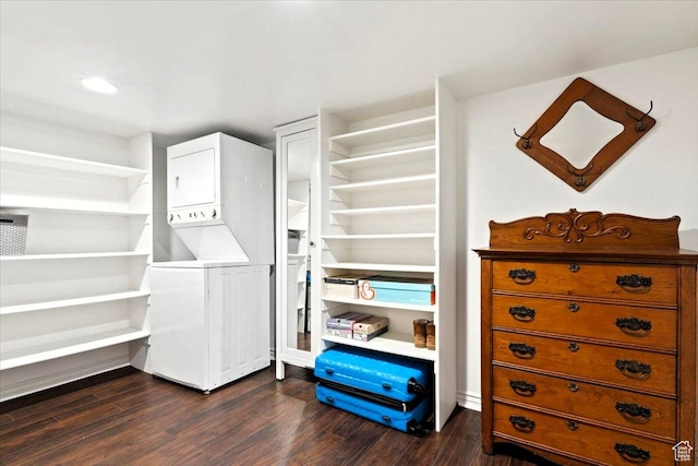 5548 E Emigration Canyon Rd E, Salt Lake City, UT 84108 - walk in closet with stacked washer / dryer and dark wood-type flooring