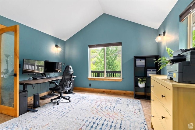 5548 E Emigration Canyon Rd E, Salt Lake City, UT 84108 - office area featuring vaulted ceiling and baseboards