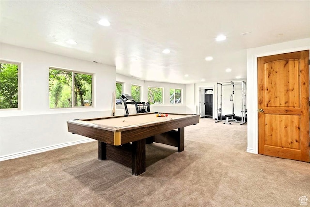 5548 E Emigration Canyon Rd E, Salt Lake City, UT 84108 - game room featuring light colored carpet, billiards table, recessed lighting, and baseboards
