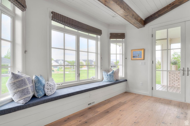 567 W Cascade Meadows Loop S, Midway, UT 84049 - unfurnished room with light wood-type flooring, healthy amount of natural light, baseboards, and wooden ceiling with exposed beams