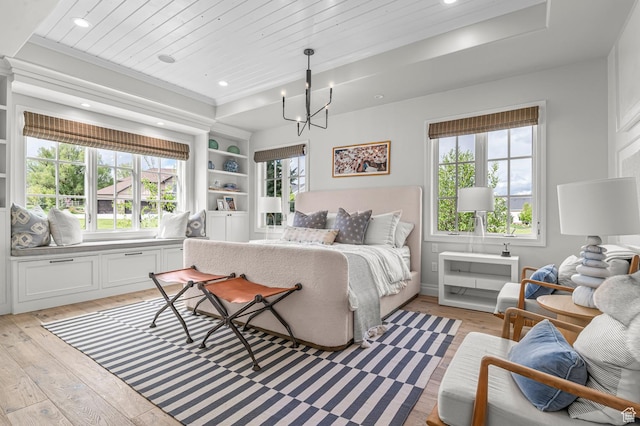 567 W Cascade Meadows Loop S, Midway, UT 84049 - bedroom featuring light wood-style flooring, multiple windows, a chandelier, wooden ceiling, and recessed lighting