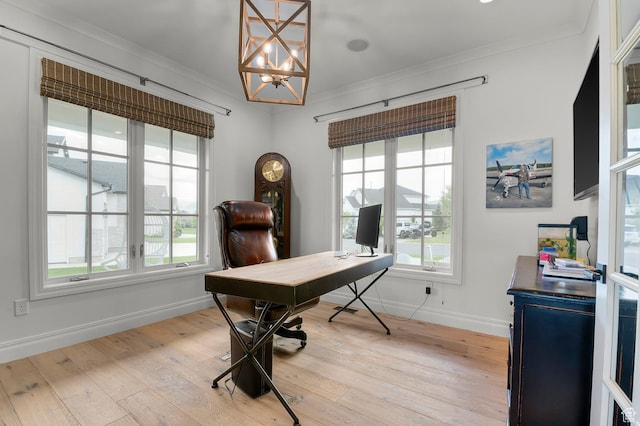 567 W Cascade Meadows Loop S, Midway, UT 84049 - home office featuring crown molding, a chandelier, baseboards, and light wood finished floors
