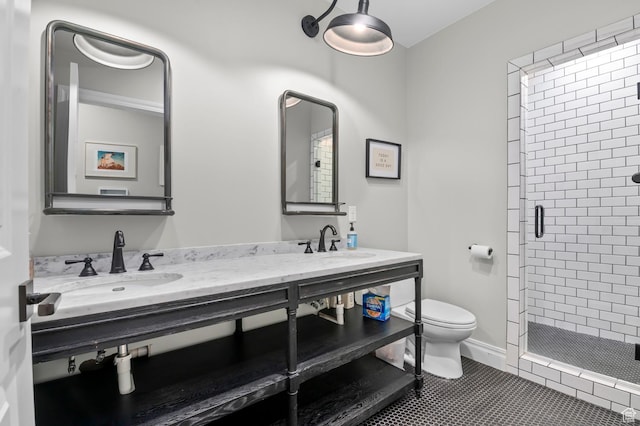 567 W Cascade Meadows Loop S, Midway, UT 84049 - full bath featuring a shower stall, toilet, double vanity, and tile patterned floors