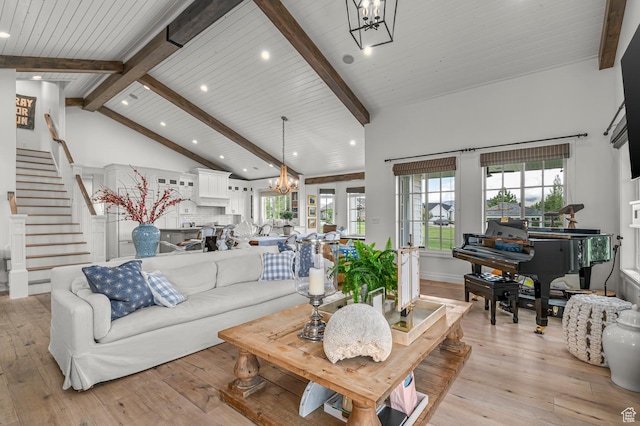 567 W Cascade Meadows Loop S, Midway, UT 84049 - living area with a chandelier, light wood finished floors, recessed lighting, plenty of natural light, and stairs