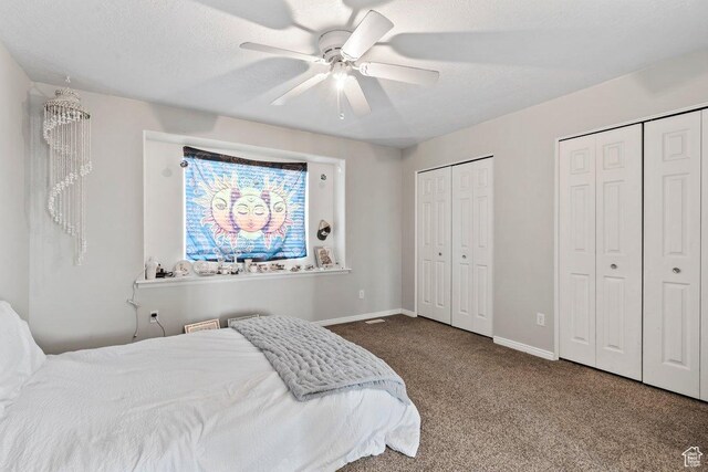 2856 W 3965 S Unit 78, West Haven, UT 84401 - carpeted bedroom with two closets, baseboards, and a ceiling fan
