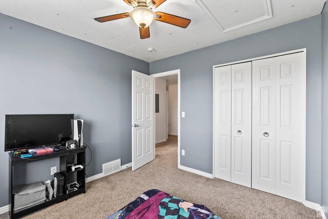 2856 W 3965 S Unit 78, West Haven, UT 84401 - carpeted bedroom with baseboards, a ceiling fan, and a closet