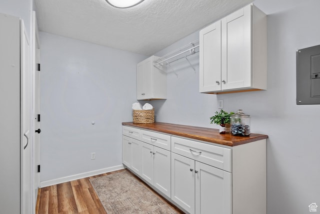 2592 S 50 W, Bountiful, UT 84010 - laundry area featuring light wood-type flooring, electric panel, a textured ceiling, and baseboards