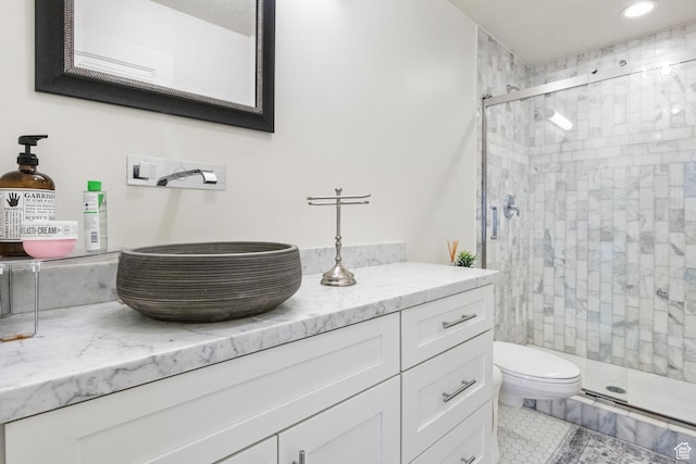 1900 N 1400 E, Provo, UT 84604 - full bathroom featuring a shower stall, vanity, toilet, tile patterned floors, and recessed lighting