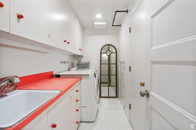 1900 N 1400 E, Provo, UT 84604 - washroom with cabinet space, washer and clothes dryer, light tile patterned flooring, and recessed lighting