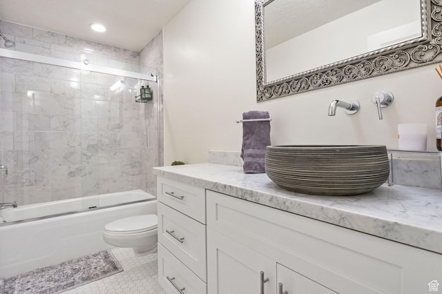 1900 N 1400 E, Provo, UT 84604 - bathroom featuring vanity, toilet, enclosed tub / shower combo, tile patterned floors, and recessed lighting